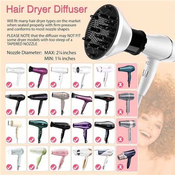 Slip-On Hair Diffuser Hair Dryer Attachment to Fit Nozzles from 1¾ to 2¼ inches - Picture 4 of 8